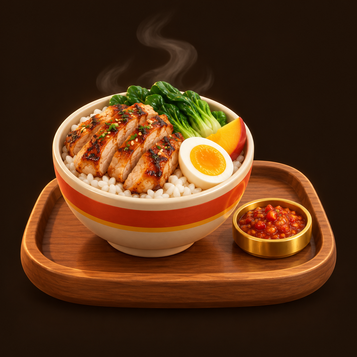 $MBG mascot — a steaming bowl of nutritious rice with a coin-shaped side dish